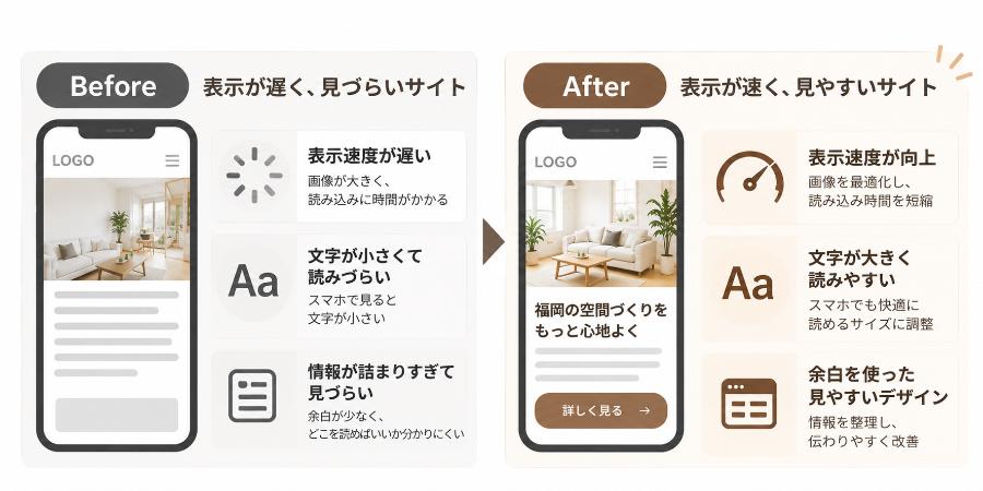 スマホ表示の改善前後